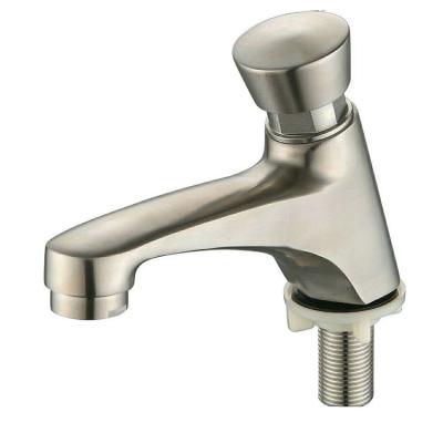 China Modern Public Hotel Toilet WC Use Durable Self Closing Pillar Basin Push Water Saving Stainless Steel Faucet Time Delay Faucet for sale