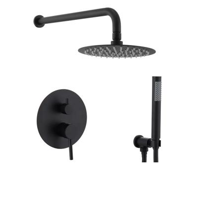 China Without Sliding Bar 304 Stainless Steel Bathroom Mixer Modern Rainfall Head Diverter System In Black Concealed Wall Mounted Shower Set Hot Cold for sale