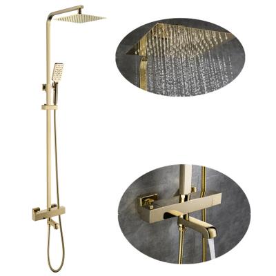 China With Sliding Bar 3 Function Gold Bath Rain Shower Brass Surface Finish Exposed System And Shower Set Mixer Tap Faucet Faucet System for sale