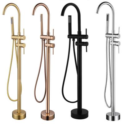 China With Sliding Bar Bath Shower Mixer Brass Free Standing Floor Mounted Tub Filler Shower Mixer Free Standing Bathtub Faucet for sale