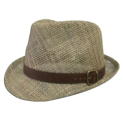 China Hand Knitted Natural Knitted Men's Straw Fedora Seagrass Hat for sale