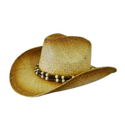 China Armor Knitted Raffia Straw Hats Beads Decoration Woman Wholesale Cowboy Hats for sale