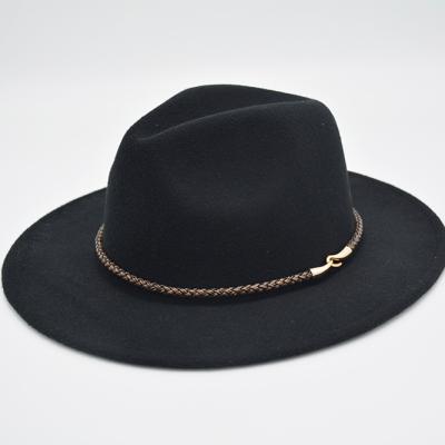 China Cheaper Price Luxury Classic Wide Brim Felt Panama Hat Polyester Fedora Hat With Belt Buckle for sale