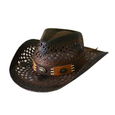 China Weave Cool Knitted Western Dyed Applique Cowboy Hat For Men for sale