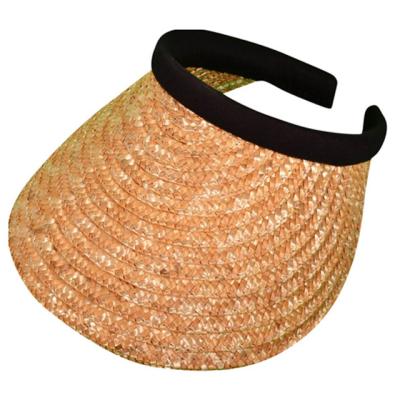 China Wheat Straw Braided Sewn Natural Straw Large Sun Visor Hat With Fancy Bow for sale