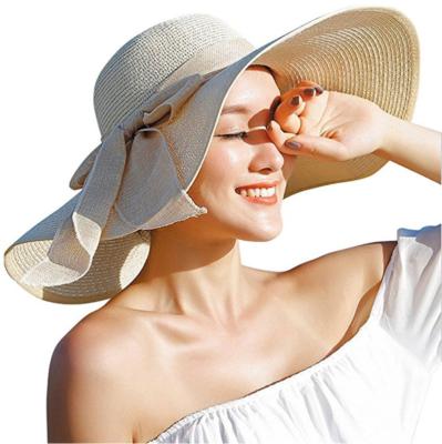 China Machine Bowknot Straw Women Summer Hats Big Brim Beach Seam Casual Wide Hat for sale