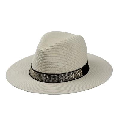 China New Style Eco - Friendly Raw Paper Material Decoration Rhinestone White Color Paper Braids Panama Hat for sale