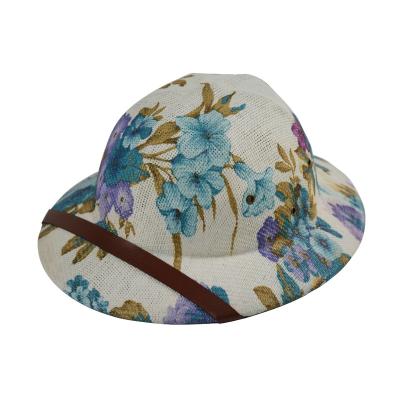 China Fashion Eco-friendly Raw Paper Material Flower Prints Lady Pith Helmet Bee Hat for sale