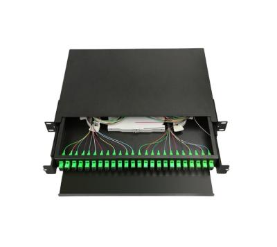 China FTTH 19 24 Inch Rack Mount Terminal Box FTTH 19 24 Ports Slide Type Fiber Patch Panel with SC/UPC SC/APC Pigtails and Adapters for sale