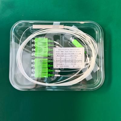 China Factory Price 1*4 0.9mm A/PC UPC PLC Optical Splitter With SC Connector Blister Box Package 1x2 for sale