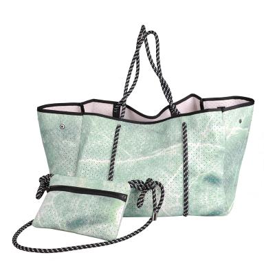 China Others Customized Link Dye Design RPET Marble Fabric Nice Neoprene Beach Tote Bag Perforated Neoprene Handbag for sale