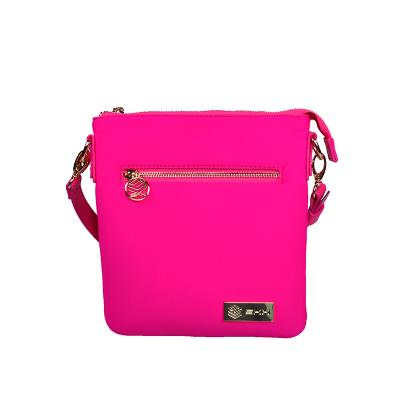 China Pink Neoprene Crossbody Messenger Bag Shoulder Bag Neoprene Bag Neoprene Handbags for sale