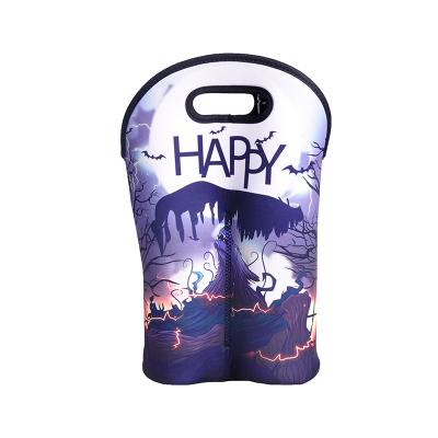 China Neoprene Wine Tote Bag Wine Handled Carrier For 2 Bottles Customized Printing For Halloween Theme for sale