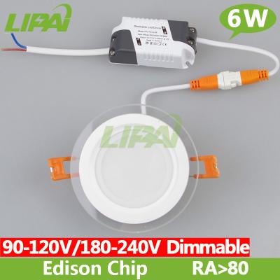 China Dimmable Aluminum Round Lead Glass Panel Light Downlight 5W 6W Cut Height 75mm 120V 230V CE&RoHS Approved for sale