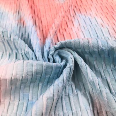 China Colorful 280g stretch gradient tie dyed fine grain waffle jacquard knitted sweater cardigan dress fabric for sale