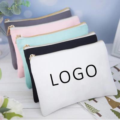 China Eco-friendly Gifts Custom Logo Printed Canvas Zipper Makeup Bag Luxury Cotton Small Canvas Coin Pouch Travel Cosmetic Bag Pencil Pouch for sale