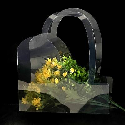 China Recyclable Tiktok Hot Selling 2023 Custom Pvc Plastic Transparent Flower Tote Bags Wedding Gift Sac Porte Fleurs Packaging Bags For Bouquet for sale