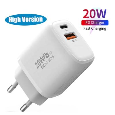 China Custom Multi QC3.0 Dual Logo Mobile Wall Charger High Version 20W USB Plug Travel Fast Adapter MP3 GPS Tablet Mobile Phone Charger US EU PD Charger for sale