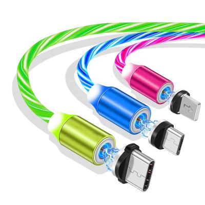 China Hot Product USB MP3/MP4 Player New Amazon Cable Luminous Magnetic Magnet USB Fast Charging Trending Flowing Light Led Charging Cable for sale