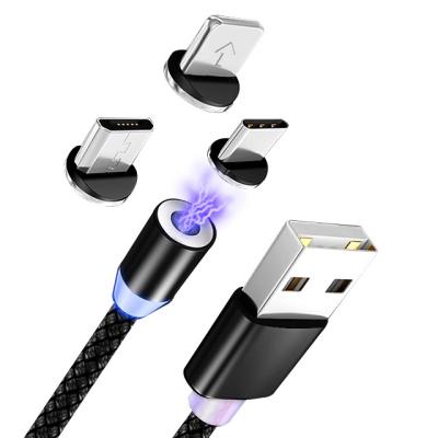 China MP3/MP4 Player Trending New 3 In 1 USB Type C Cable Luminous Magnetic Magnet Micro USB Charging Cable for sale