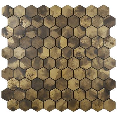 China Antique Copper Parquet Hexagon Faux Metal Mosaic Slabs for sale