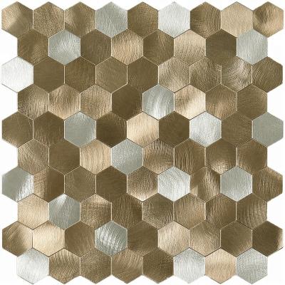 China Parquet Hexagon Silver Gold Brushed Peel And Stick Aluminum Mosaic Slab for sale