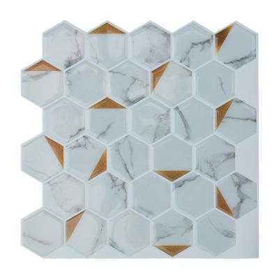 China 3D Parquet Hexagon Vinyl Sticker Peel and Stick Wall Tiles for Kitchen Backsplash for sale