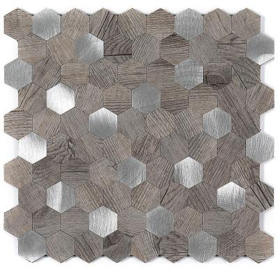 China Wooden Parquet Hexagon PVC Grain Skin and Stick Mosaic Backsplash Slab for sale