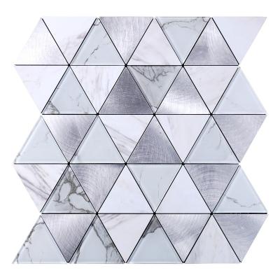 China Parquet Look Triangle Self Adhesive Marble Glass And Aluminum Mosaic Slabs for sale