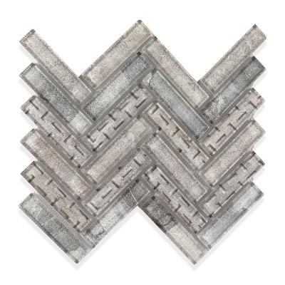 China Parquet Herring bones inkjet digital printing glass mosaic tile for bathroom for sale