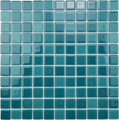 China Cheap Swimming Pool Parquet Aqua Blue Crystal Glass Mosaic Slabs for sale