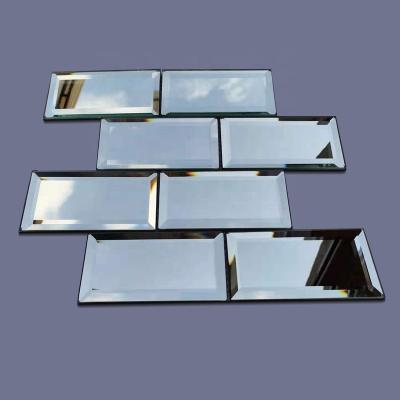 China 3 x 6 Inch Silver Beveled Edge Mirror Glass Slab Flooring Flooring For Kitchen Backsplash Bathroom Wall for sale