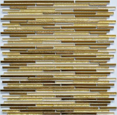 China Parquet Strip Mini Gold Metallic Mix Aluminum Plating Glass Mosaic Slabs for sale