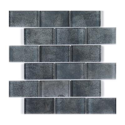 China Gray Parquet Brick Inkjet Printing Crystal Glass Mosaic Digital Glass Slab for sale