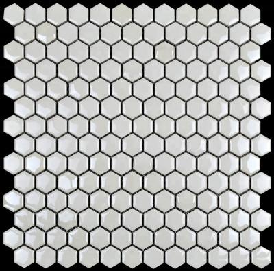 China White Glossy Parquet 3D Effect Hexagon Ceramic Mosaic Slabs for sale