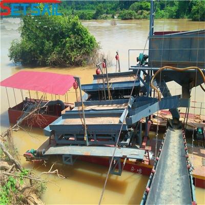 China Reasonable Chain Bucket Gold Mining Dredger with 1.4m*1.2m-2.6m*1.2m Drum Screen Size for sale