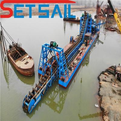 China Hull Chain Bucket Gold Mining Boat with 1.4mx1.2m-2.6mx1.5m Drum Screen Length .Diameter for sale