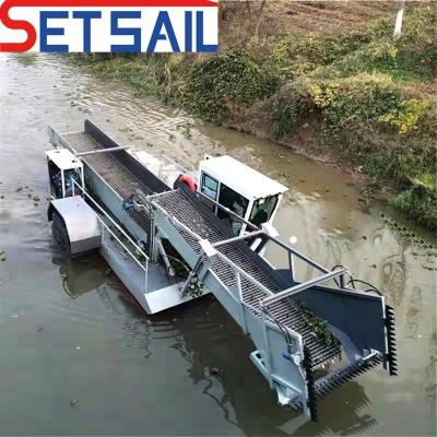 China 12kn/H Floating Weeds Water Hyacinth Harvester for Lake Usage Cutting Width 3m-6m for sale