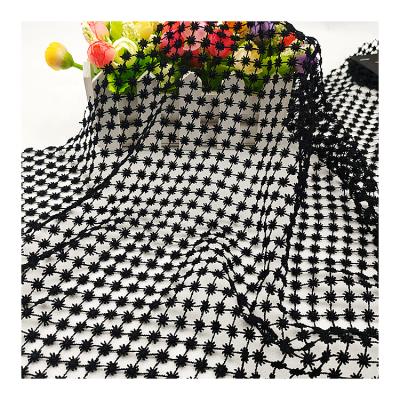 China Factory Direct Selling Breathable Water Soluable Embroidery Fabric Feature Black Flower Lace Fabric Chemical Embroidery For Dress for sale