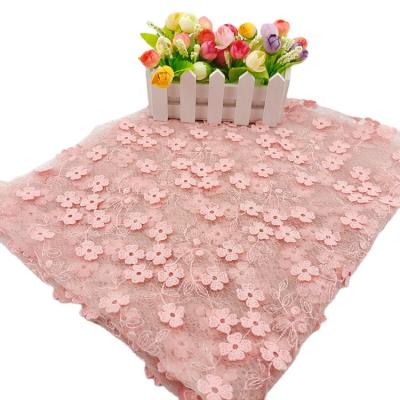 China Factory Sale Breathable Tulle Fabric Luxury Elegant Embroidery Pink Lace Up Embroidery Cloth Fabric For Dress for sale