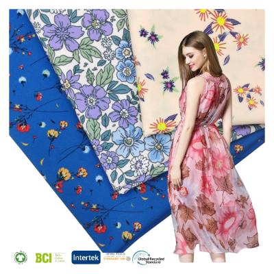 China Hot Sale Digital Printing 4 Way Stretch Beautiful Floral Polyester Spandex Fabric Print For Women Dress for sale