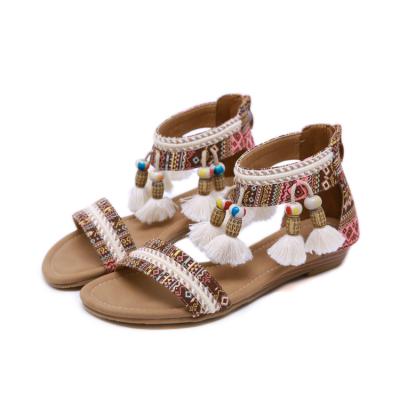 China National Fashion Trend Design Style Sandals Women Bohemian Fringed Roman Flat Sandals New for sale