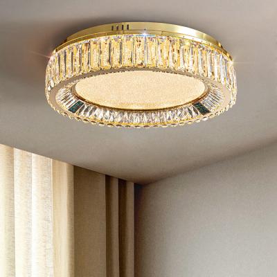 China Modern Luxury Round Golden Chrome Crystal Ceiling Lamp Hotel Surface Mounted Bedroom Decorative Led Dimmable Ceiling Lights for sale