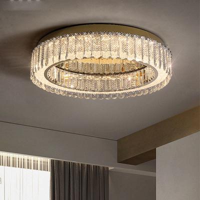 China Wedding Decorative Modern Gold Ceiling Chandeliers Round Rings Led Pendant Light Hotel Modern Luxury K9 Crystal Ceiling Light for sale