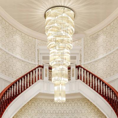 China Multi Layers Modern Crystal Chandelier Lamp AC110V 220v Long Staircase Light Fixtures ,Luxury Projects Pendant Lighting for sale