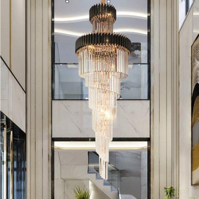 China Smoke Gray Crystal Chandelier Deluxe Living Room Lamp Hotel Duplex Building Decorative Stair Long Chandelier for sale