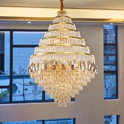 China Large Crystal Pendant Light In Duplex Building Luxury Hotel Lobby Engineering Villa Living Room Hollow Chandelier for sale