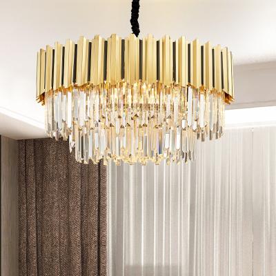 China Modern Round Golden Chandelier LED Crystal Lamp for Restaurant Dinning Room Lighting American Crystal Light Fixture for sale