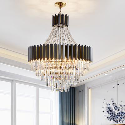 China LED Modern Crystal Clear Designer Black Chandelier Pendant Light Lustre Suspension Luminaire Cristal Lamp For Living Room Hotel à venda