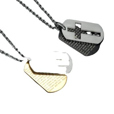 China Stainless Steel Cross Pendant Men's Gold Double Jewelry Classic Cross Pendant Dog Charm Carved Necklace for sale